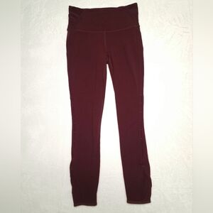Athleta High Rise Peekaboo 7/8 Tight Legging Sz S Cassis / Dark Red Mesh 25"